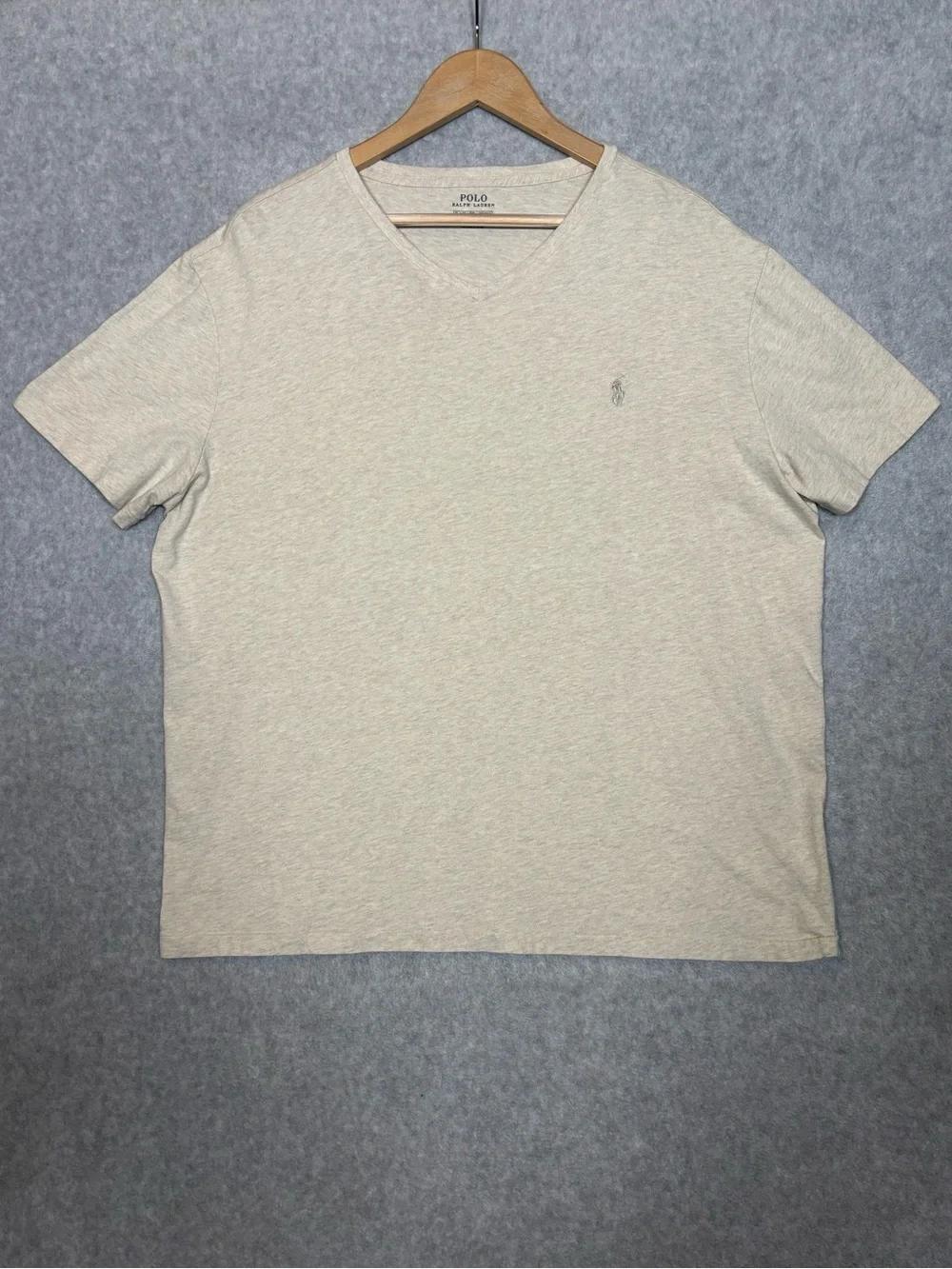 Polo Ralph Lauren Classic Fit V-Neck T-Shirt-Heathered Oatmeal/Beige-Men Size XL